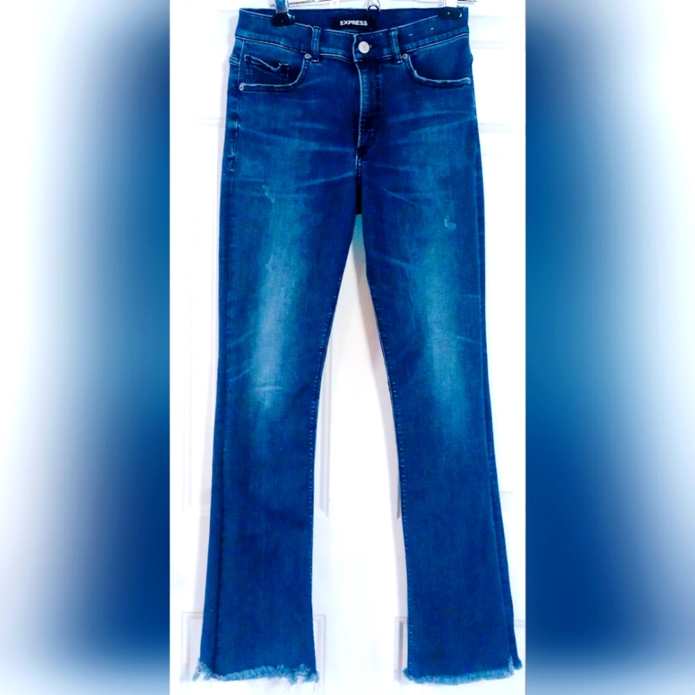 Express Jeans- Barely Boot,  Raw Hem,  Stretch, Size 8R, Bootcut, MidRise
